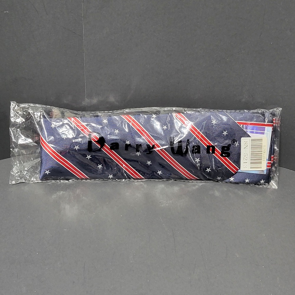 Barry Wang Mens Navy Blue Stars and Stripes Patriotic Tie Set Cufflinks SN-5213